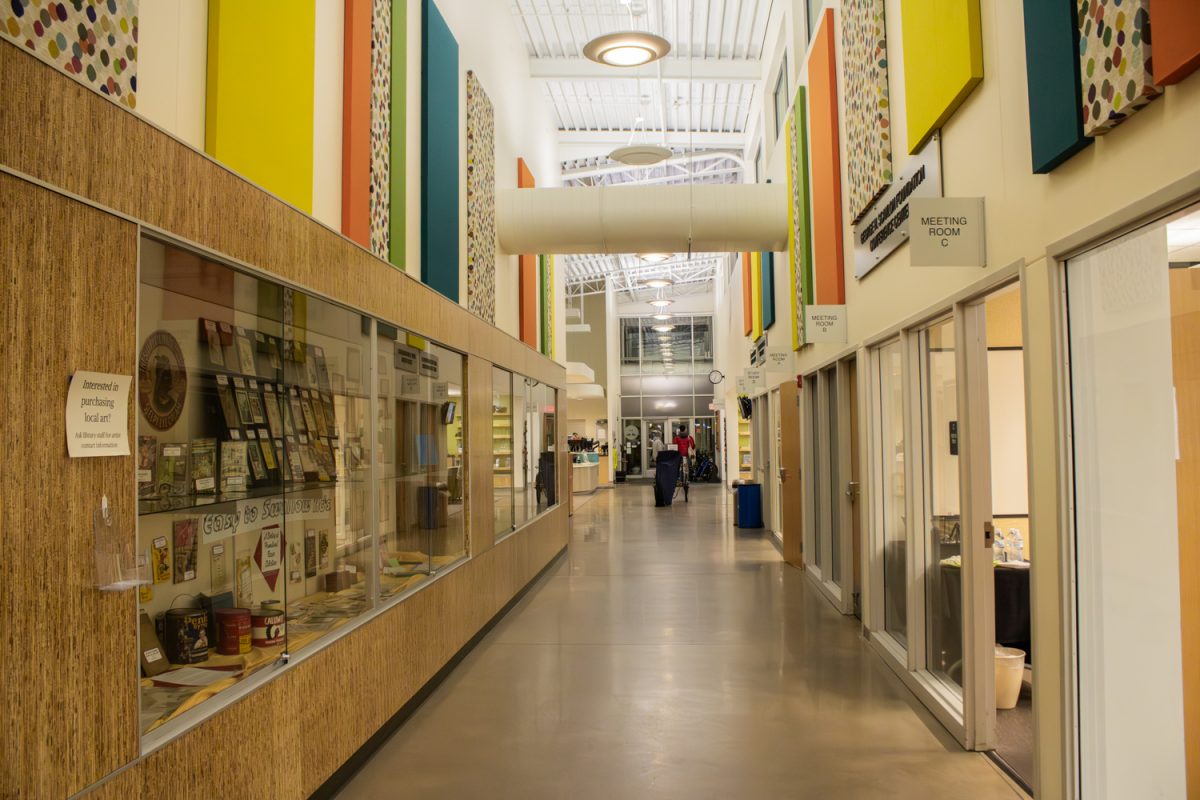 Main entrance into the North Liberty Public Library in North Liberty, IA on Wednesday, Mar. 4, 2026. The library is open six days a week to the public and hosts programs and clubs for weekly events. (Reece Schrader/The Daily Iowan)