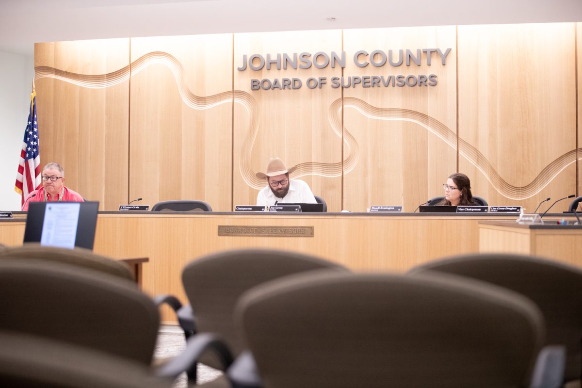 Board of supervisor chairsperson Jon Green conducts roll call during Johnson County formal meeting on Thursday, March 5, 2026. (Patrick Murphy/The Daily Iowan)