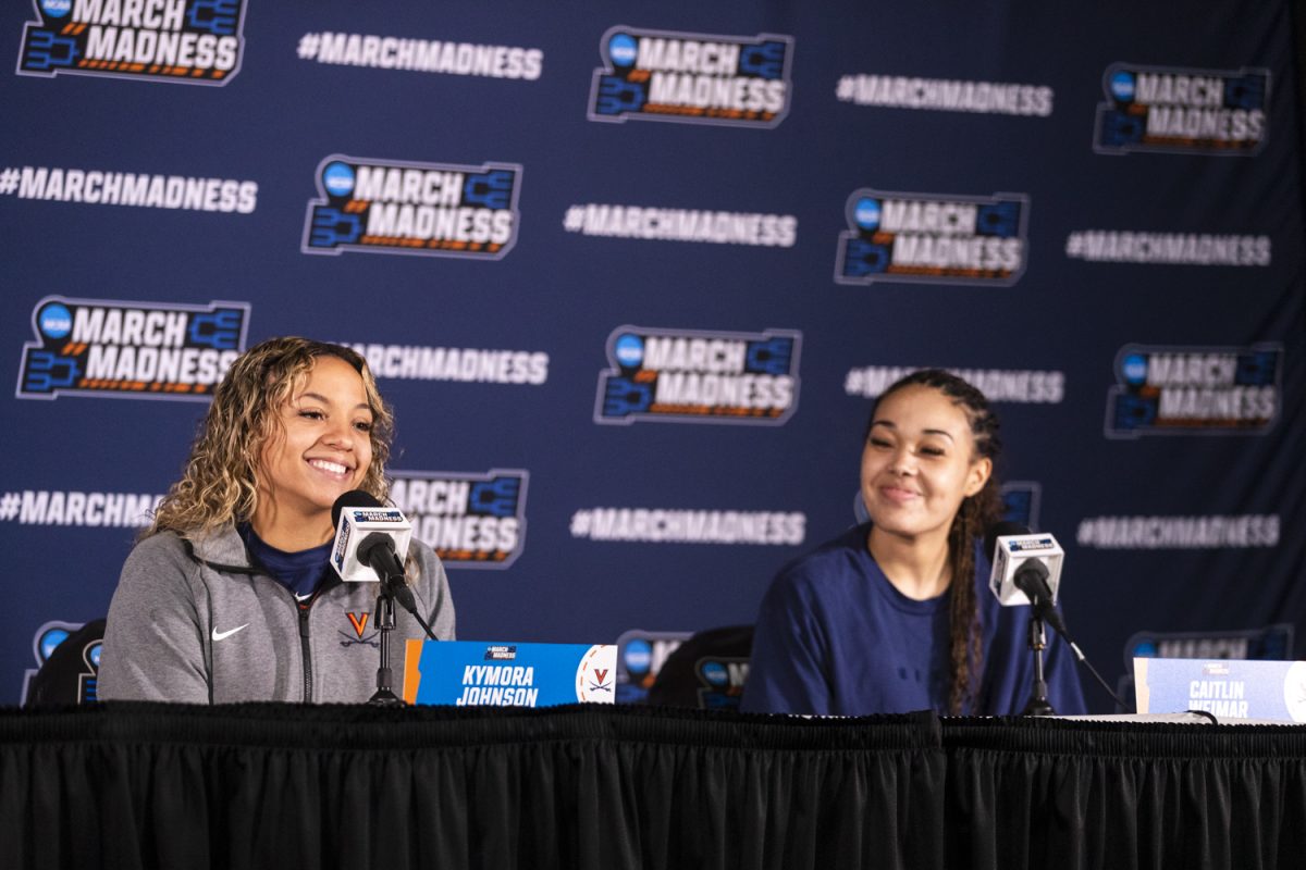 Virginia forward Kymora Johnson and forward Caitlin Weimar speak to media during an open practice at Carver-Hawkeye Arena on Friday, March 20, 2026.