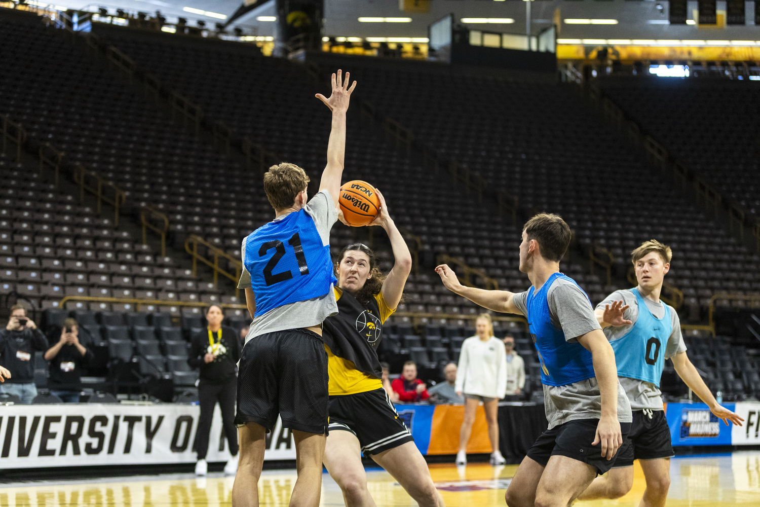 Iowa center Ava Heiden looks for a layup during an open practice at Carver-Hawkeye Arena on Friday, March 20, 2026. Iowa will face Farleigh Dickinson on Saturday at Carver-Hawkeye Arena.