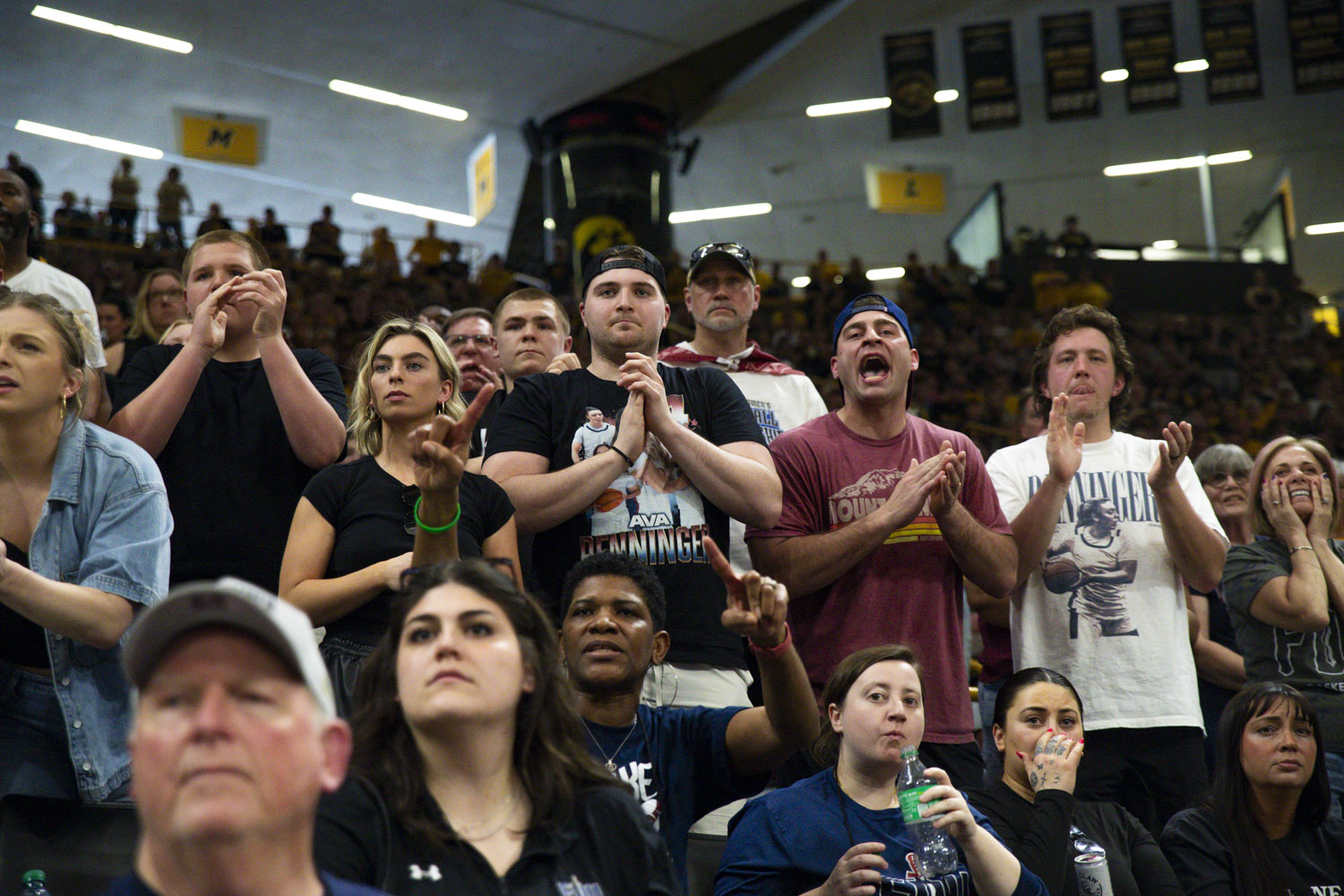 Fairleigh Dickinson Knights fans cheer during a basketball game between the No. 2 seed Iowa Hawkeyes and the No. 15 seed Fairleigh Dickinson Knights at Carver-Hawkeye Arena in Iowa City, Iowa, on Saturday, March 21, 2026. The Hawkeyes defeated the Knights, 58-48. (Emma Calabro/The Daily Iowan)