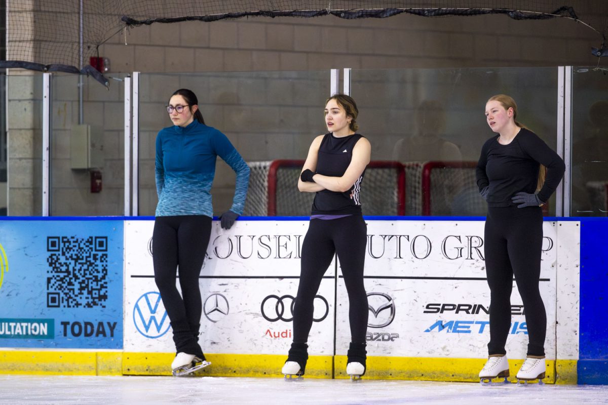 Members of the Iowa Figure Skating Club practice at the BODYARMOR Ice Rink at the Coral Ridge Mall in Coralville, Iowa on Tuesday, March 24, 2026.