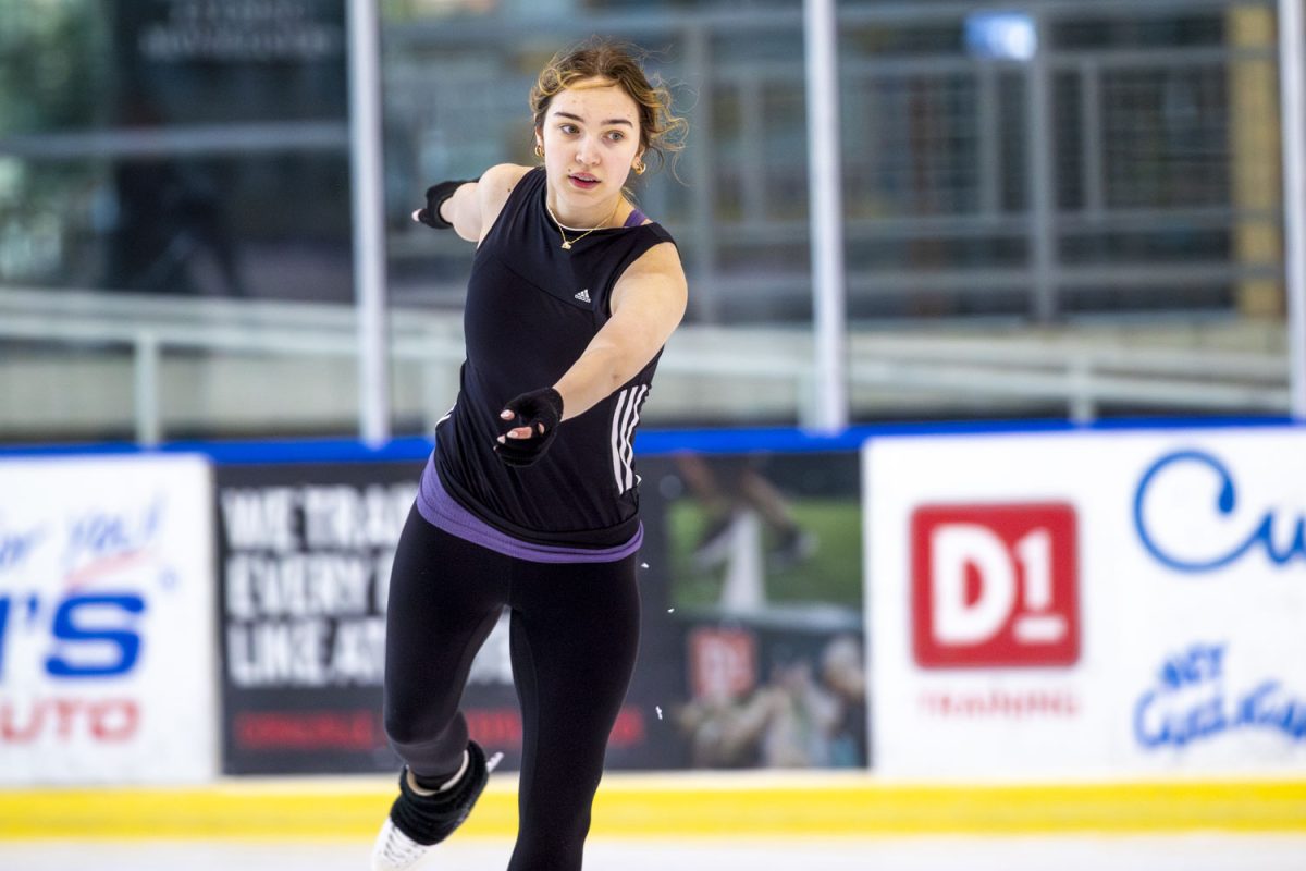 Members of the Iowa Figure Skating Club practice at the BODYARMOR Ice Rink at the Coral Ridge Mall in Coralville, Iowa on Tuesday, March 24, 2026.