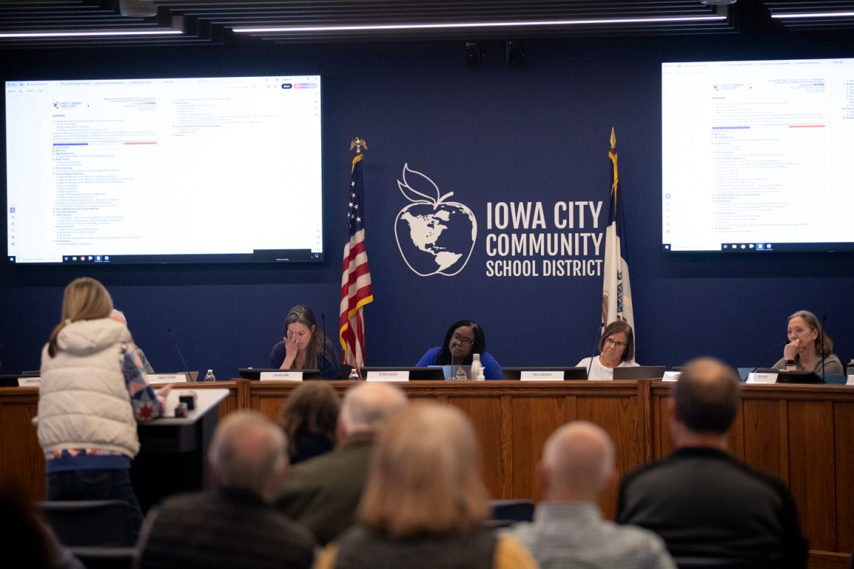 Public speaks personal emotion and opinion during the ICCSD School Board meeting on Tuesday, March 24, 2026. (Patrick Murphy/The Daily Iowan)