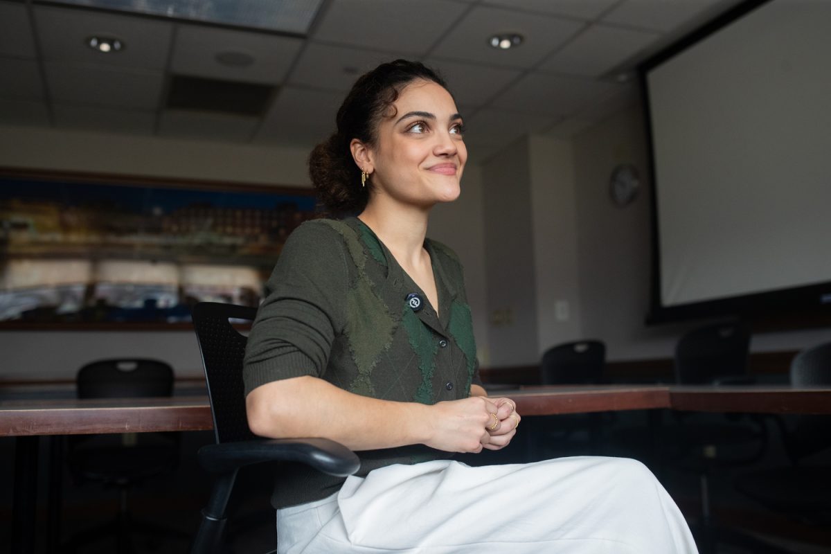 Laurie Hernandez speaks with The Daily Iowan TV ahead of a lecture at the Iowa Memorial Union in Iowa City on March 30. Hernandez spoke about her experience in the 2016 Rio Olympics and mental health struggles. (Isabella Tisdale/The Daily Iowan)