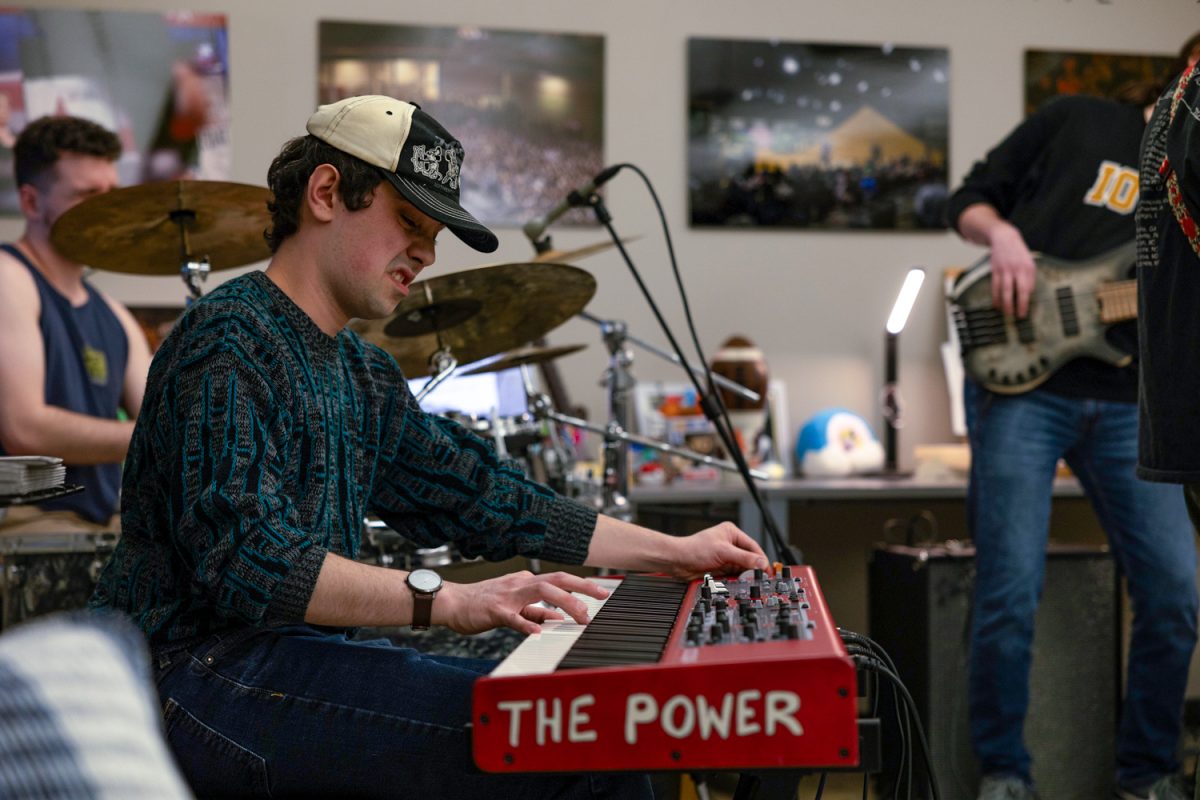 Spirit Awake performs for the Headliners concert in the Daily Iowan Newsroom on Friday, Feb. 27, 2026 in the Adler Journalism Building in Iowa City, Iowa. (Liz Sleper/The Daily Iowan)