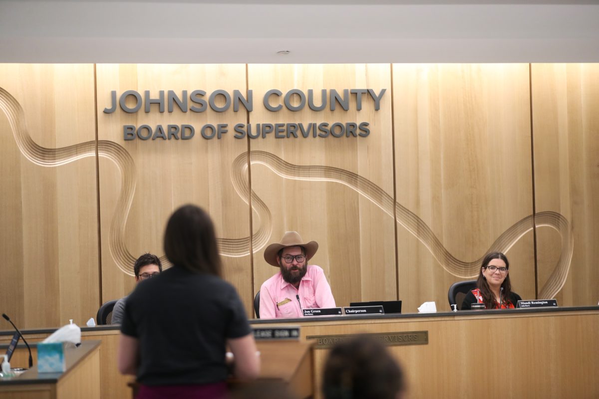 Guess speaker talks to the Board of Supervisors during the Johnson County formal meeting on Thursday, April 2, 2026. The Johnson County Board of Supervisors hold a weekly meeting every Thursday at 9am or occasionally 5:30pm. (Patrick Murphy/The Daily Iowan.