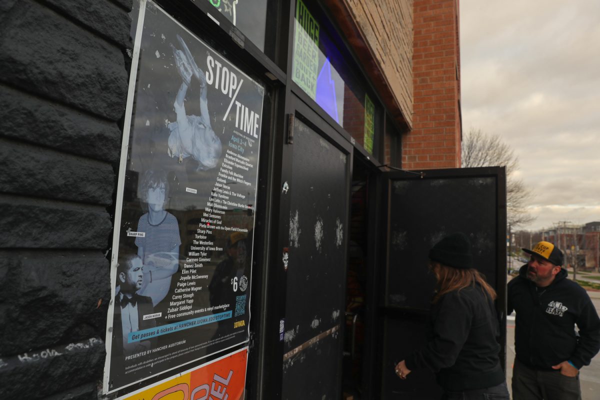 Attendees enter Gabe’s in Iowa City on Saturday, April 4 2026. This was a part of the Stop/Time Festival, a music and literary festival in its inaugural year in Iowa City. (Ava Neumaier / The Daily Iowan)