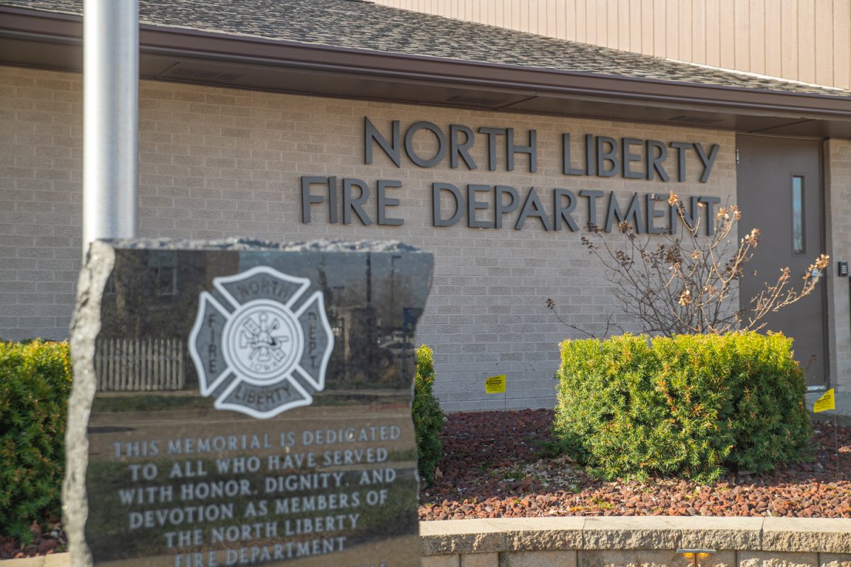 The exterior of the North Liberty Fire Department’s building is seen on Monday, April 6, 2026 in North Liberty, Iowa. The department, which has been in operation since 1945, is undergoing major renovations as a new building is constructed for the firefighters and their equipment. (Mitchell Brinkmeyer / The Daily Iowan)