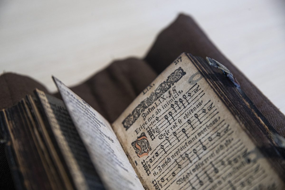 A Czech musical manuscript, originally made in 1600, lays on a table in the Rita Benson Music Library inside of the Voxman Music Building in Iowa City, IA on Wednesday, April 8, 2026. Voxman, built in 2016, houses not just over 90,000 musical scores in the Rita Benson Library, but also a concert hall, classrooms, and much more. (Mitchell Brinkmeyer / The Daily Iowan)
