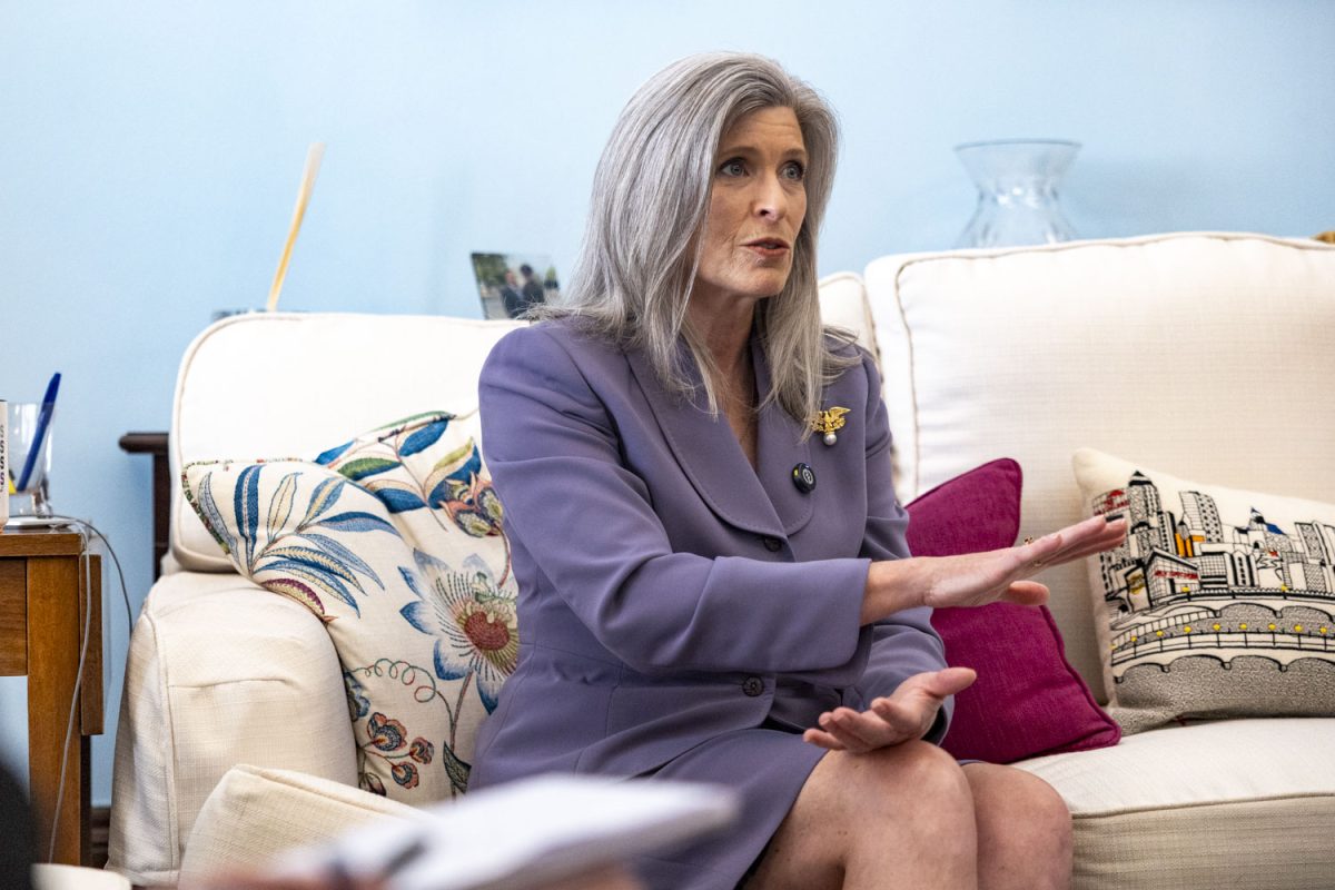 U.S. Sen. Joni Ernst, R-Iowa, speaks during an interview with The Daily Iowan  in the Russell Senate Office Building in Washington, DC on Tuesday, April 14, 2026.