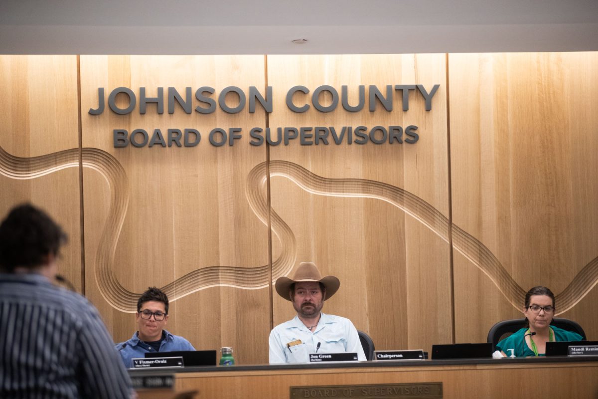 The Board of Supervisors listen during the Johnson County formal meeting on Thursday, April 23, 2026. The Johnson County board of supervisors hold a weekly formal meeting every Thursday at 9pm. (Patrick Murphy / The Daily Iowan)