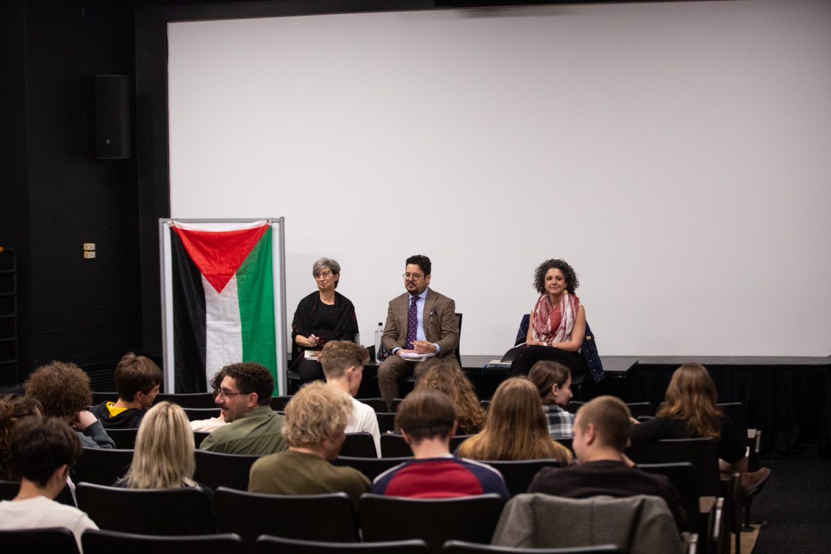 Iowa City Action for Palestine at the University of Iowa hosts a panel on Friday, April 24, 2026. This panel featured. This panel featured Palestinian professors including Dr. Omar Zahzah Dr.Ramadan, and Dr. Afifi. (Dexter Westbay/The Daily Iowan).