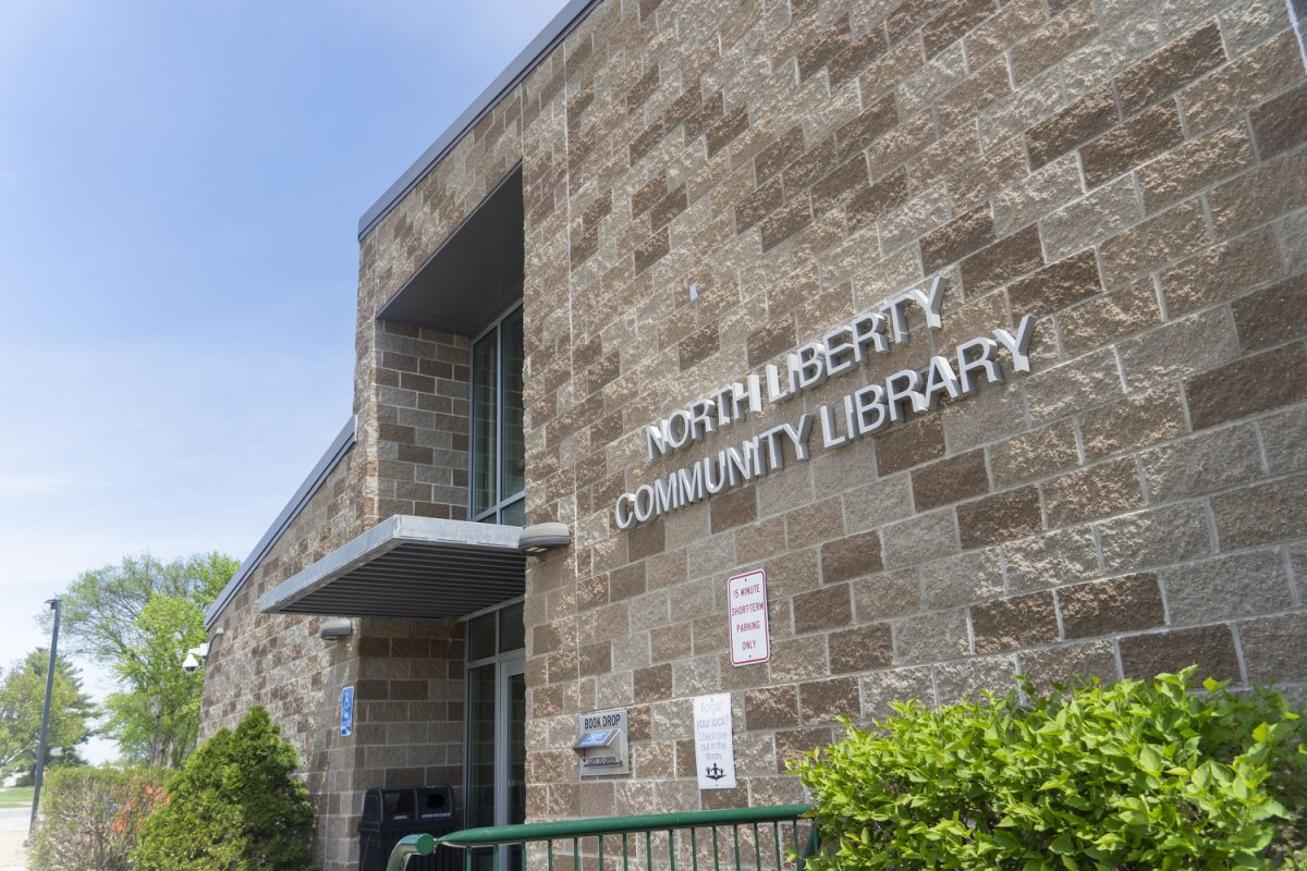 The outside of the North Liberty Community Library is seen in North Liberty on Sunday, April 26, 2026. The library received a grant from the American Library Association for small and rural libraries.