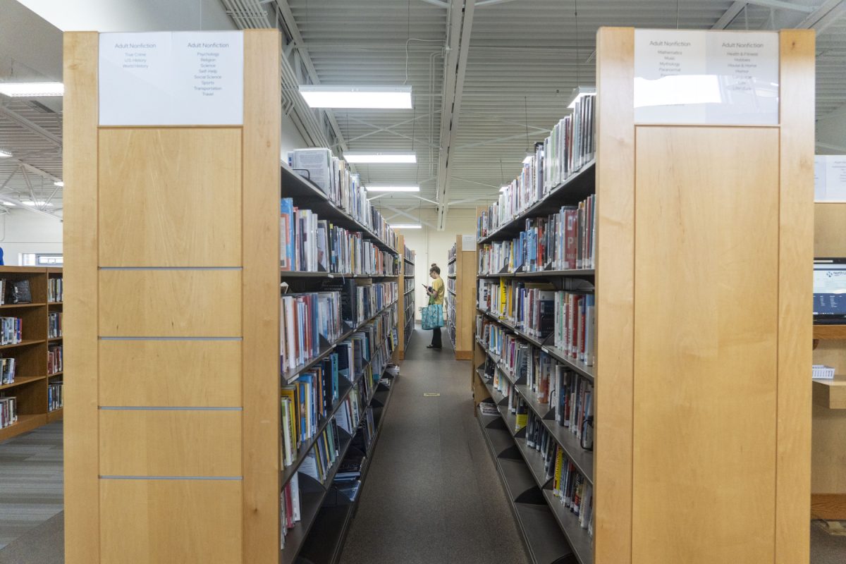 The inside of the North Liberty Community Library is seen in North Liberty on Sunday, April 26, 2026. The library received a grant from the American Library Association for small and rural libraries.