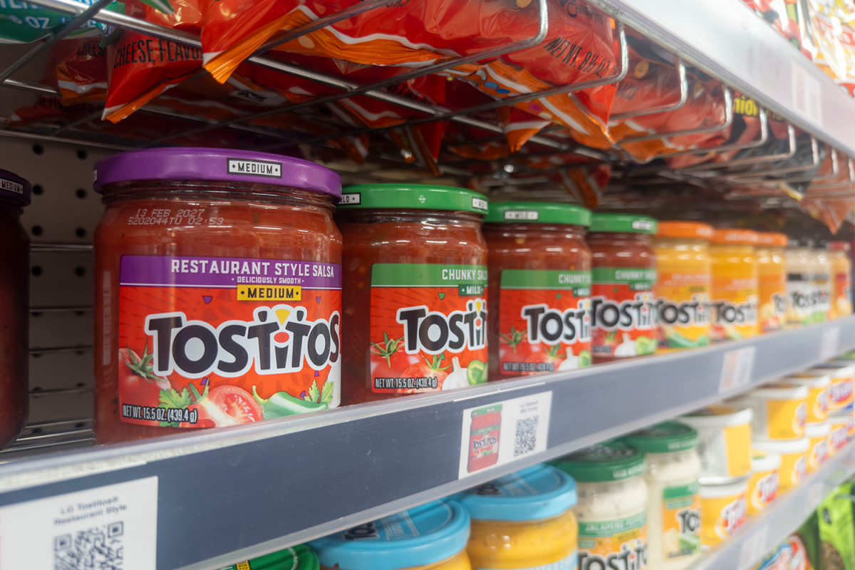 Containers of salsa are seen at the Casey's General Store in Iowa City on Tuesday, April 14. 