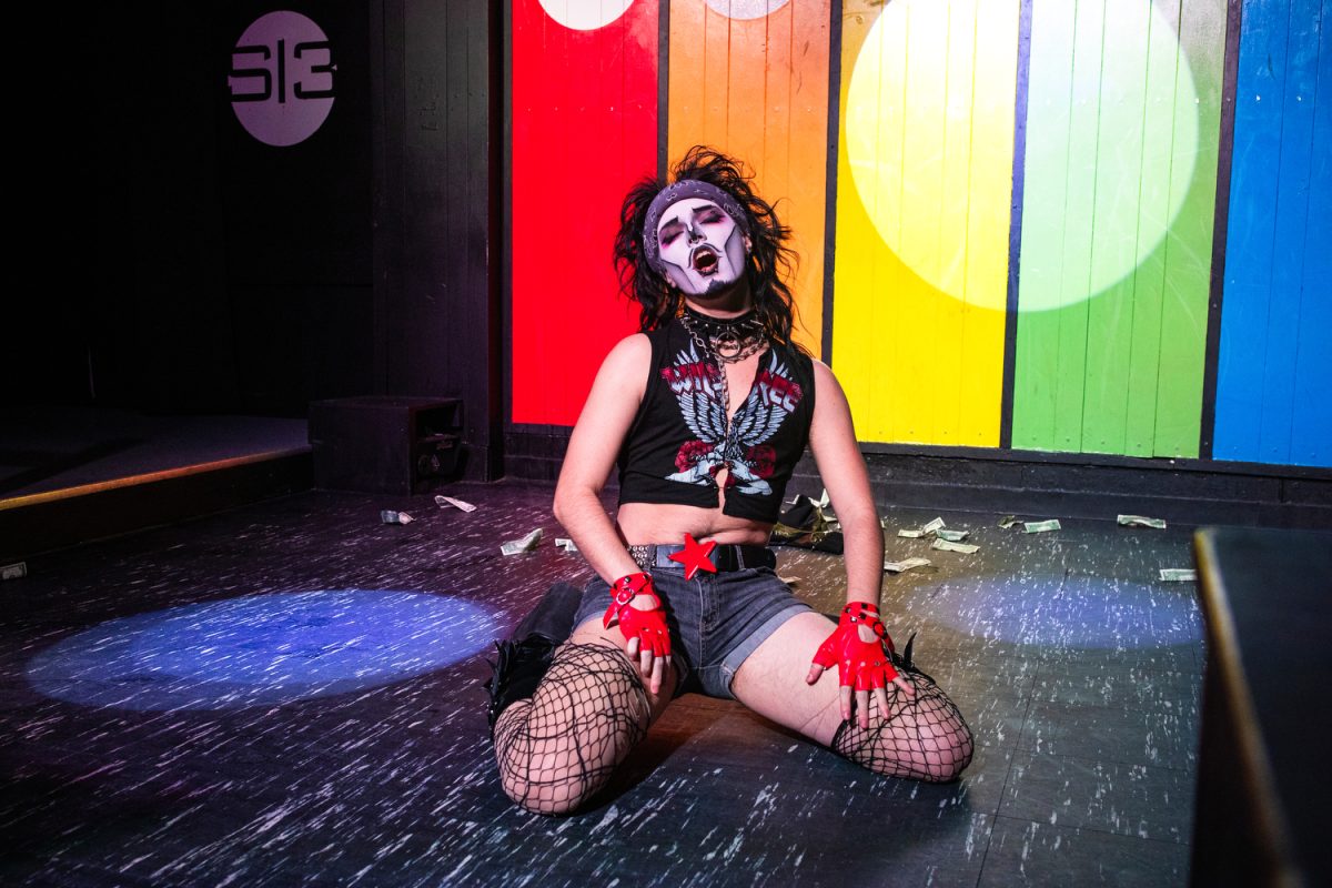 Cecil Campbell performs in drag at Studio 13 on Thursday, Dec. 4, 2025. He danced to “You Gave Love A Bad Name,” by Bon Jovi.
