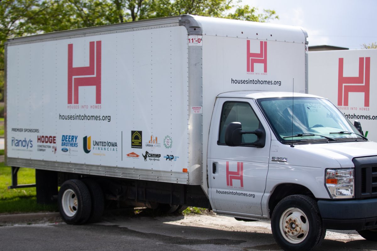 A truck for Houses Into Homes in their parking lot located on 6th Avenue in Coralville, IA On Monday, May 4th, 2026. (Danny Enright/The Daily Iowan)