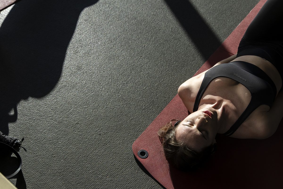 Maggie Lennon takes a second to breathe while working out at the University of Iowa Campus Recreation and Wellness Center in Iowa City, Iowa, on Wednesday, Feb. 25, 2026. “If it’s not hard to do, it’s not worth doing it,” Maggie said, reflecting on her workout. She ran for 20 minutes and is aiming to run a 5k in the spring, with a 10k scheduled for the summer.
