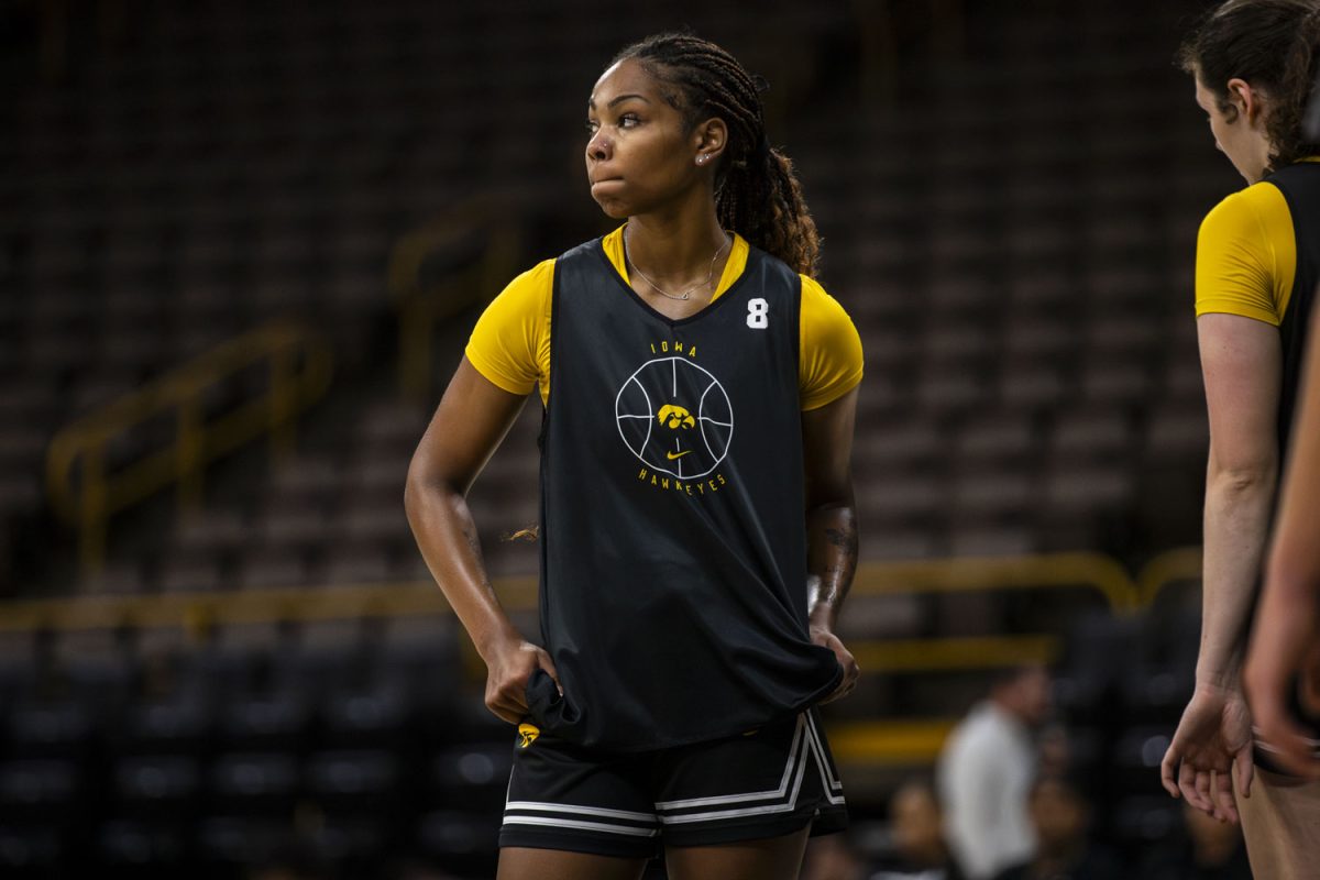 Forward Journey Houston awaits drill during the Iowa Women's Basketball media day hosted at Carver Hawkeye Arena in Iowa City, IA on Thursday, June 25, 2026.