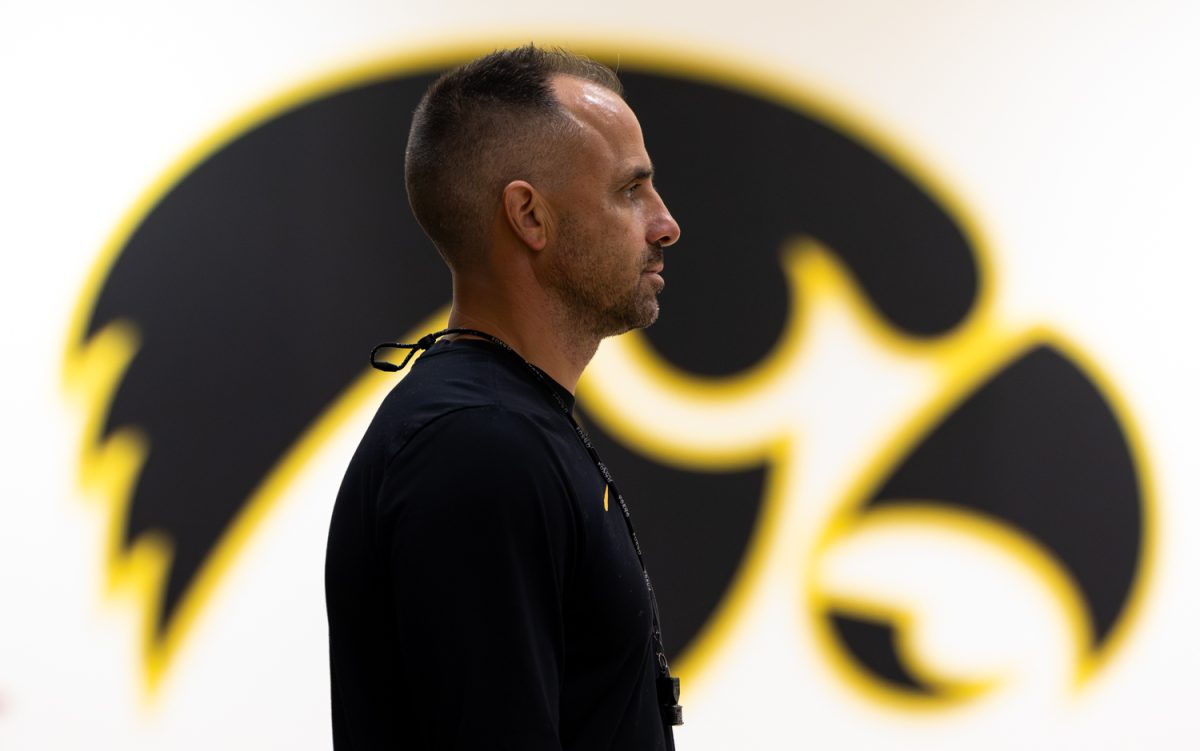 Head Coach Ben McCollum observes scrimmage during an open media session hosted by the Iowa Men’s Basketball team at Carver Hawkeye Arena in Iowa City, IA on Wednesday, July 15, 2026.